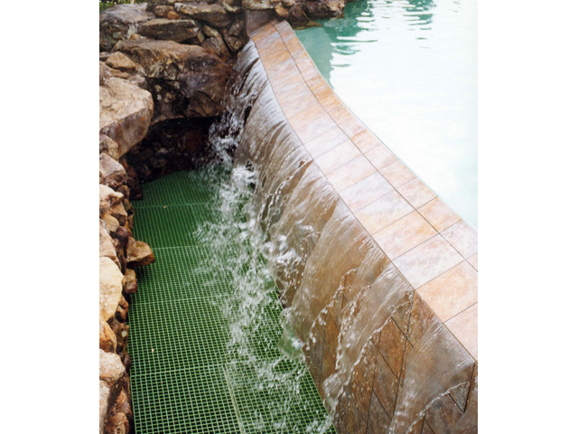 Fiberglass Reinforced Plastic Grating in Fountains does not rust like Steel